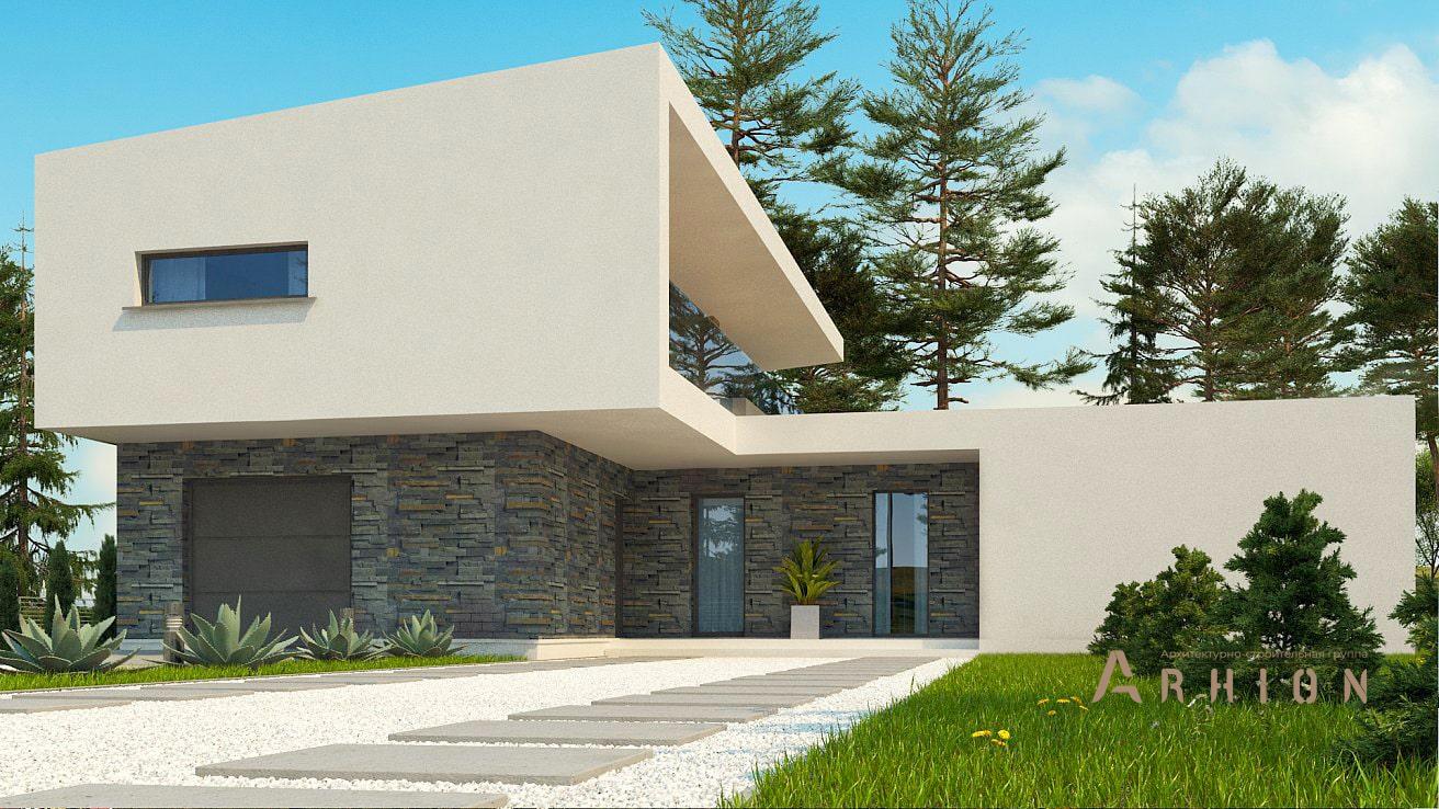 10. Проект двухэтажного дома в стиле хай-тек с плоской кровлей , zx70, площадью - 192 кв c балконом, гаражом